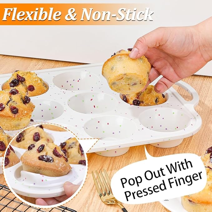 Silicone Muffin Pan, with Metal Reinforced Frame 2.8 Inch Regular Size Silicone Cupcake Pan Nonstick 12 Cups for Baking Homemade Muffins, Cupcakes, Egg Bites 2 Pack Dishwasher Safe BPA Free