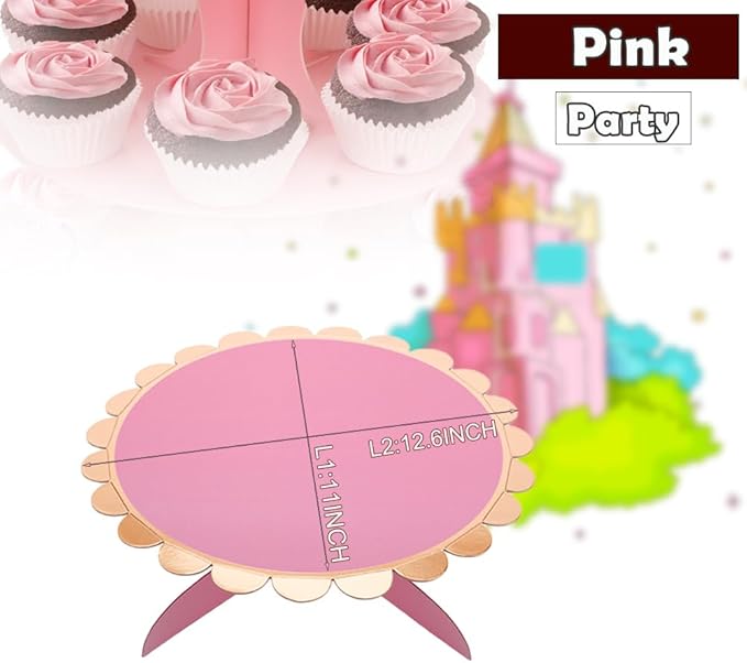 Pink Cupcake & Cake Stand Tray, 3-Tiered Cardboard Cupcake Stand, Easy Assemble Dessert Stand Holder for Party , Girls Baby Shower