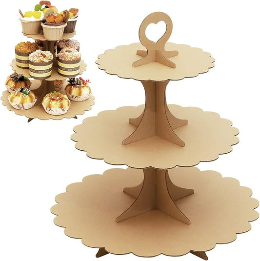 2-Pack Kraft Paper 3-Tier Cupcake Stand, Cardboard Dessert Tower for Parties, Durable Cupcake Holder Display (Brown)