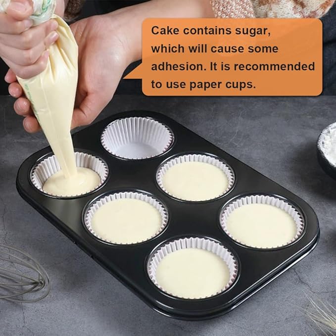 2 Packs Premium Steel Muffin Pan for Baking, Round Muffin Baking Pan, Baking Tray for Muffins, Cupcakes, Brownie(Black, 6 Cup)