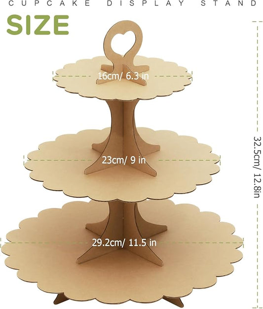 2-Pack Kraft Paper 3-Tier Cupcake Stand, Cardboard Dessert Tower for Parties, Durable Cupcake Holder Display (Brown)