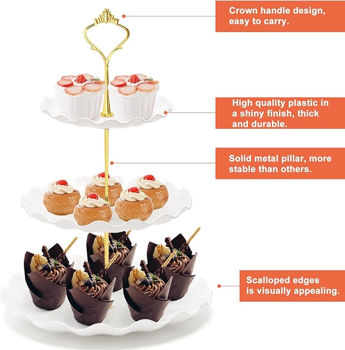 5 Pieces Cupcake Stand Set, 2 Pieces 3 Tier Cupcake Stands with 3 Pieces Appetizer Trays, Dessert Table Display Set for Tea Party, Baby Shower and Wedding