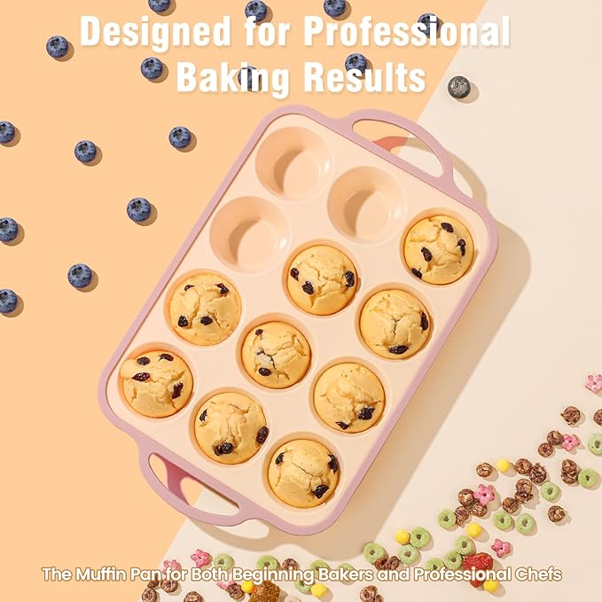 Silicone Muffin Pans for Baking 2 Pack, 2.6 Inch with Metal Reinforced Frame, Regular Size Nonstick Silicone Cupcake Pan for Baking Homemade Muffins, Cupcakes, Dishwasher Safe BPA Free-Yellow
