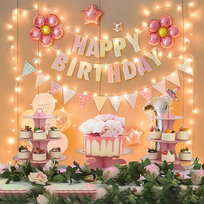 Pink Cupcake & Cake Stand Tray, 3-Tiered Cardboard Cupcake Stand, Easy Assemble Dessert Stand Holder for Party , Girls Baby Shower