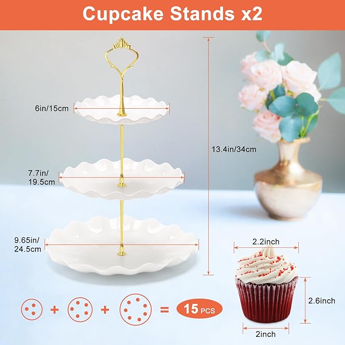 5 Pieces Cupcake Stand Set, 2 Pieces 3 Tier Cupcake Stands with 3 Pieces Appetizer Trays, Dessert Table Display Set for Tea Party, Baby Shower and Wedding