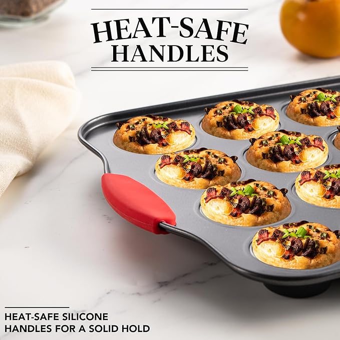 Mini Muffin Pan, 24 Cavity Cupcake Pan, Nonstick Baking Pan, Heavy Duty Small Muffin Tin with Silicone Grip Handles, Set of 2